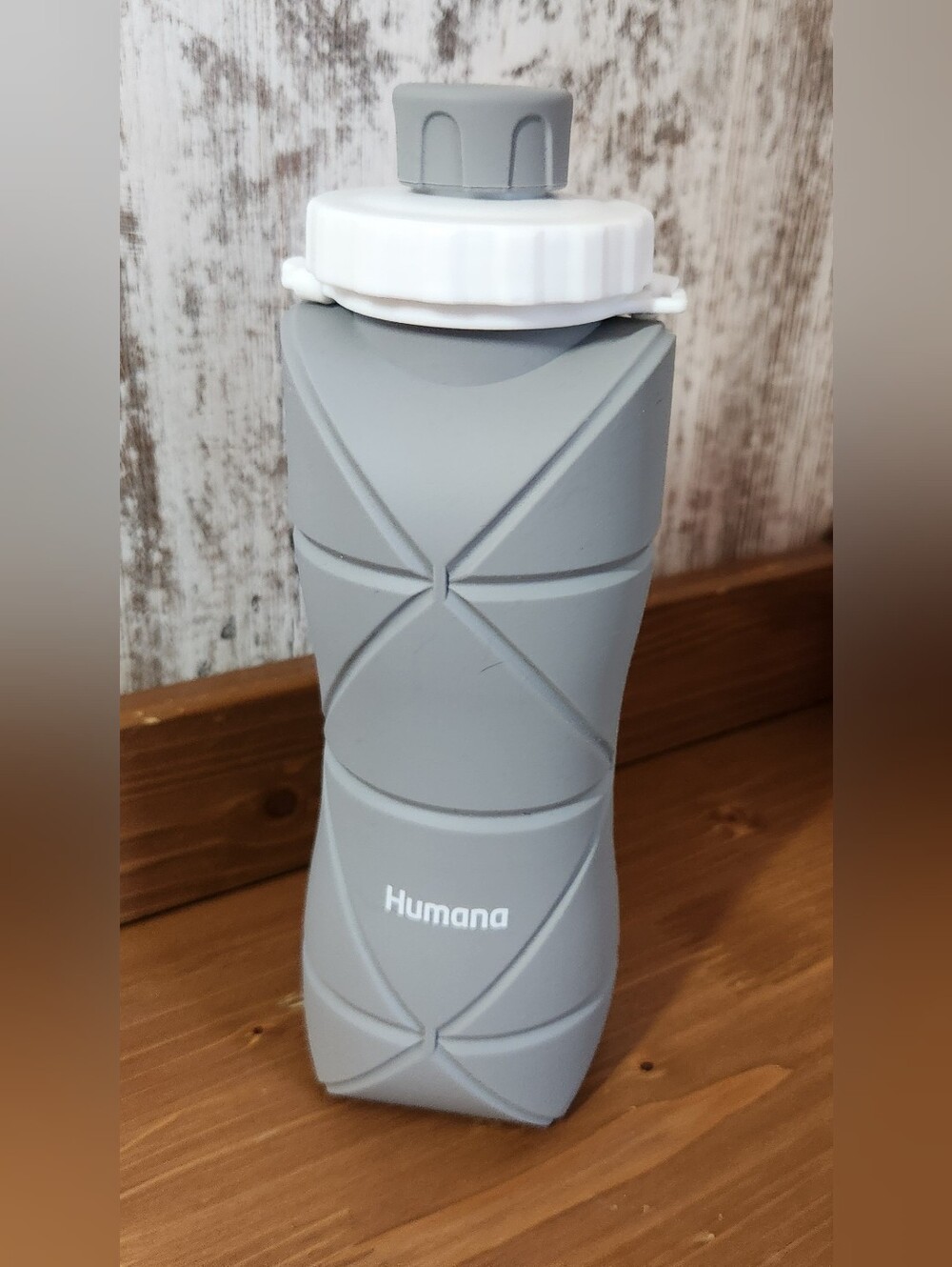 Gray Silicone Soft Touch Space Saving Collapsible Water Bottle 600ml (20 oz)
